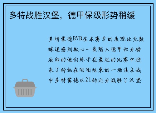 多特战胜汉堡，德甲保级形势稍缓