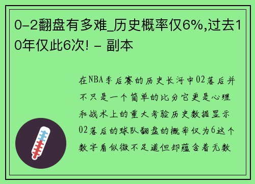 0-2翻盘有多难_历史概率仅6%,过去10年仅此6次! - 副本